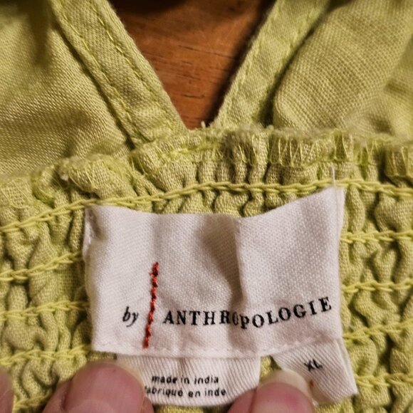 Anthropologie Twist Front Flutter Sleeve Cropped Linen Shirt Size XL, Lime Green - Picture 10 of 12